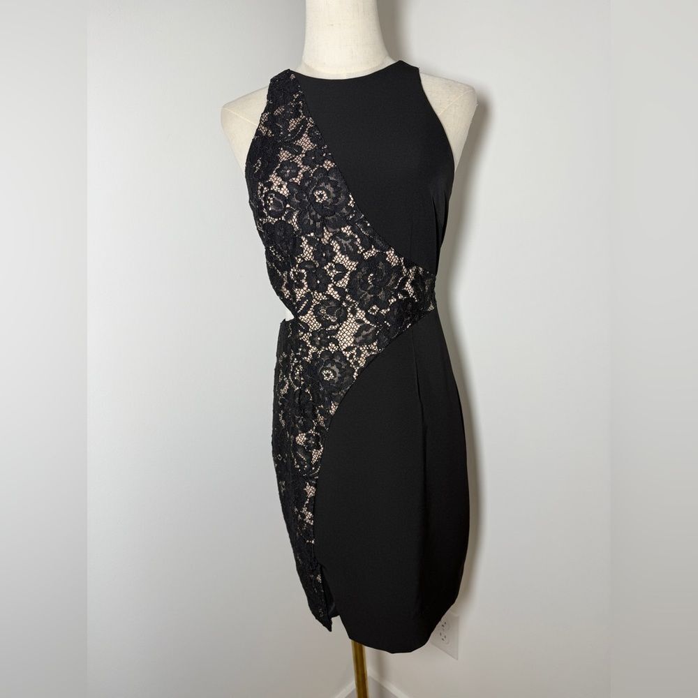 AIDAN MATTOX cut out lace crepe little black DRESS 4